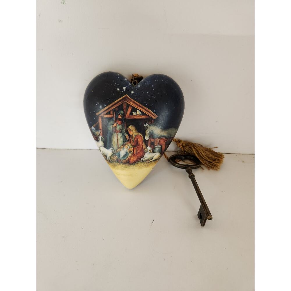 Susan Winget Navity Scene Art Hearts w/Key Ornament